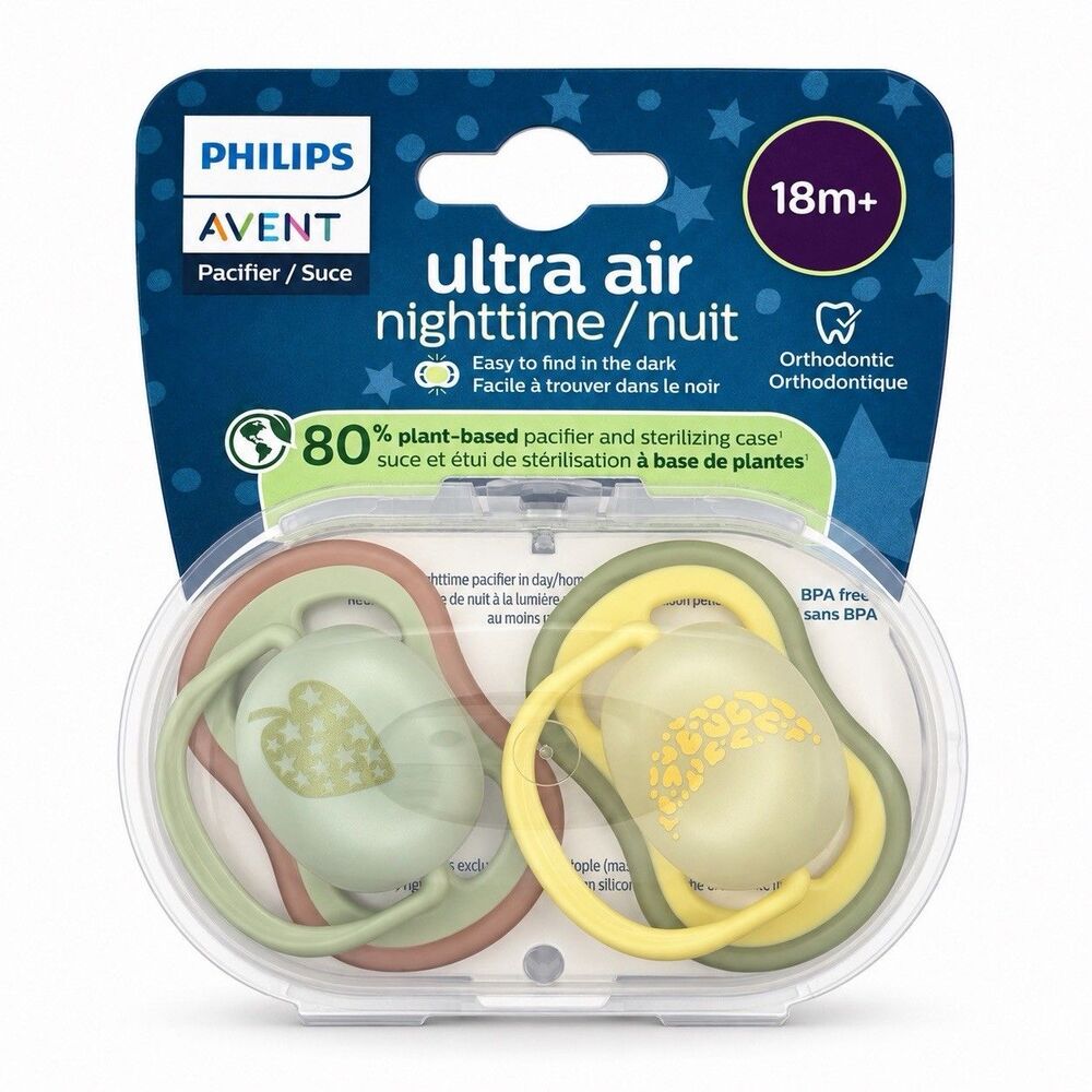 Philips Avent Ultra Air Nighttime Pacifier 18m+ Glow Dark 2 Pack Orthodontic New